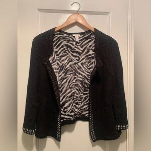 Chico’s‎ Zebra-Lined Kieran Studded Cardigan Jacket M Animal Print Lining A Line